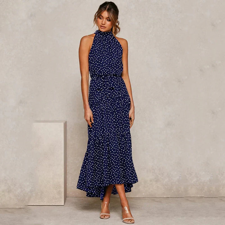 Levoire | Robe longue dos nu à pois Bleu foncé