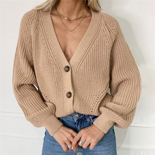 Levoire | Pull Long À Col En V Avec Tricot Lâche Et Bouton