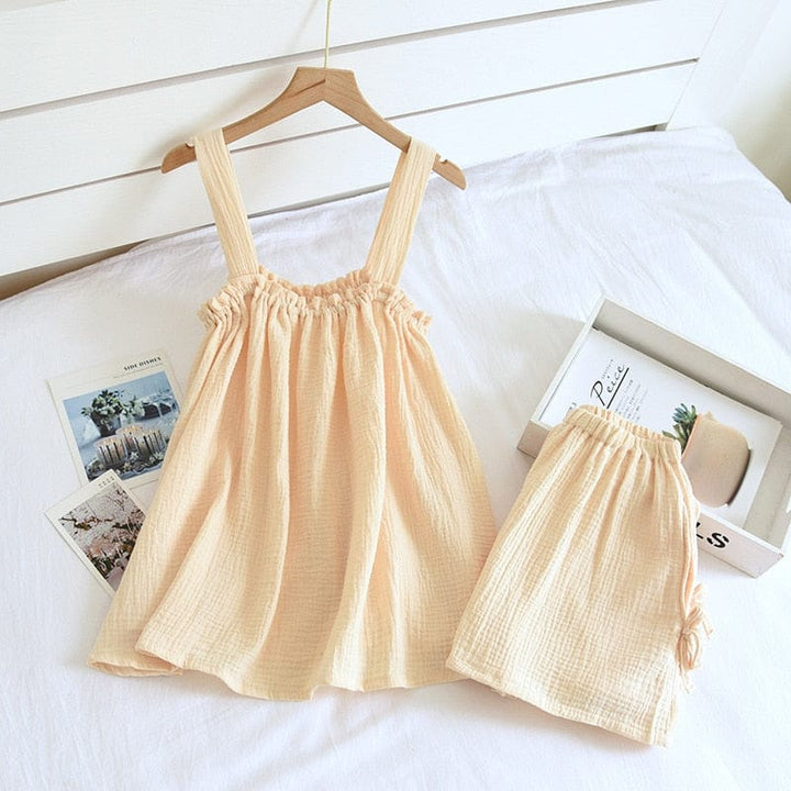 Levoire | Pyjama D'Été Avec Bretelles En Crépon De Coton Ursa Beige