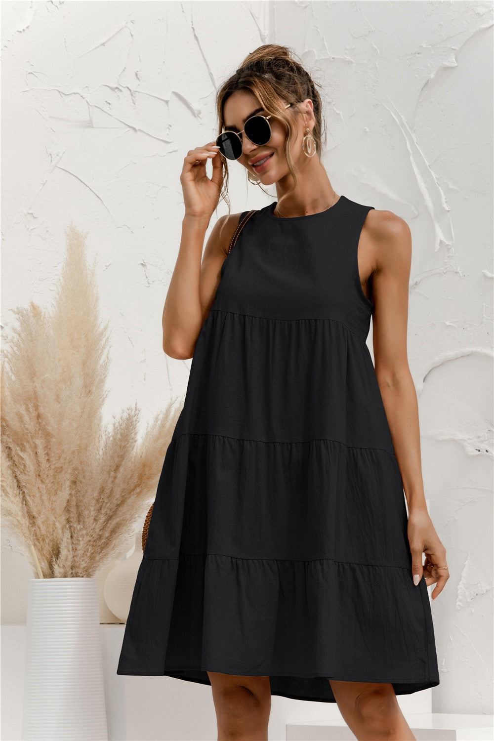 Levoire | Robe Sans Manches Mi-Longue Tendance Pour Femmes Noir