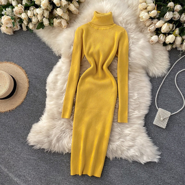 Levoire | Robe Clubwear Sans Manches Col Roulé Jaune Une taille