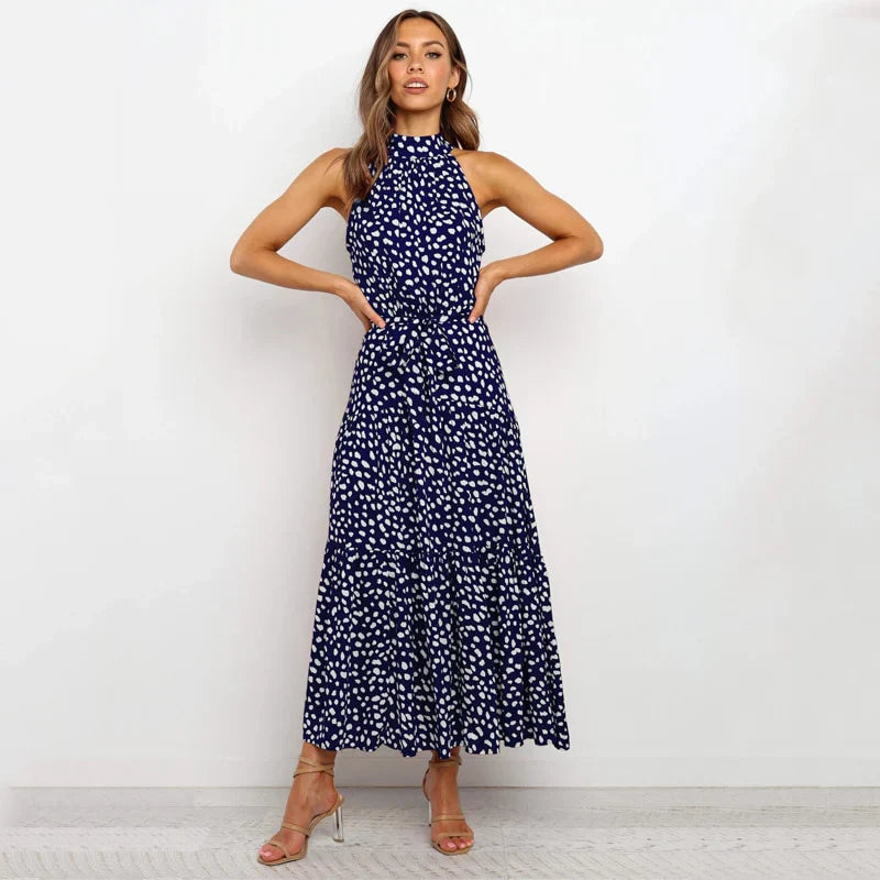 Levoire | Robe longue dos nu à pois Bleu royal