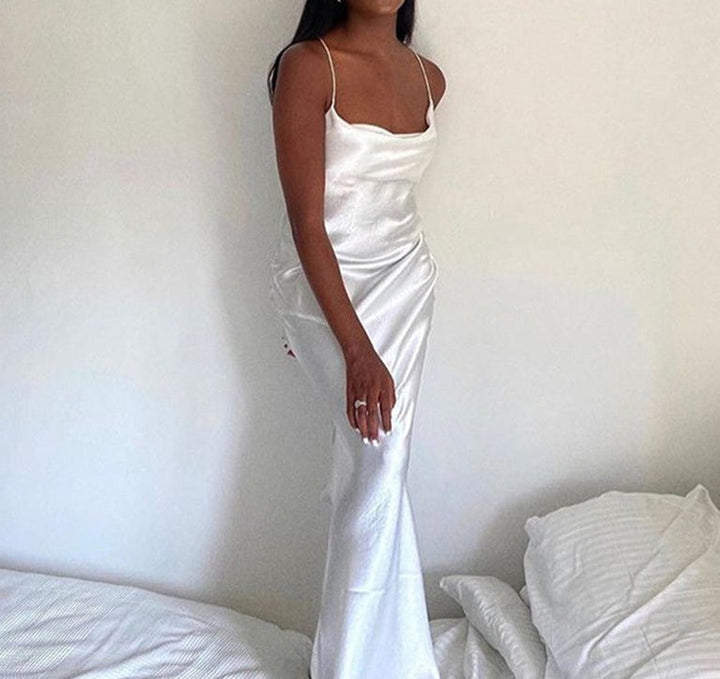 Levoire | Robe Longue Sans Dos À Bretelles Spaghetti En Satin