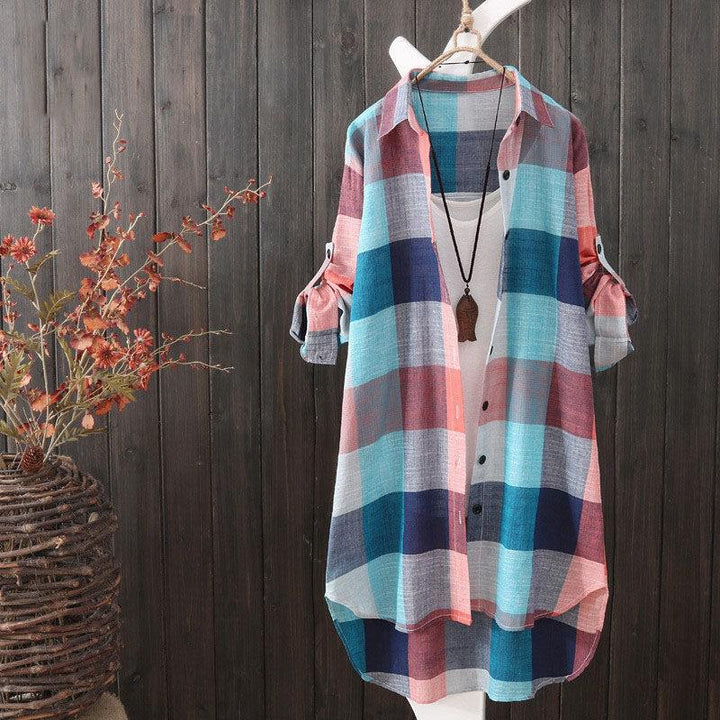 Levoire | Blouse Surtaillée Pour Femmes Bleu Rouge Carreaux