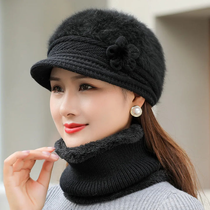 Levoire | Chapeau-D-Hiver-Pour-Femme-Avec-Doublure-En-Polaire-Et-Écharpe Noir 55-58