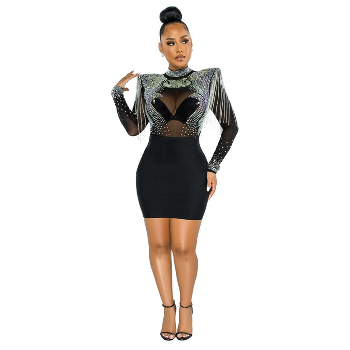 Levoire | Krystall Collier Épaules Poupée Robes Mini Douces Noir