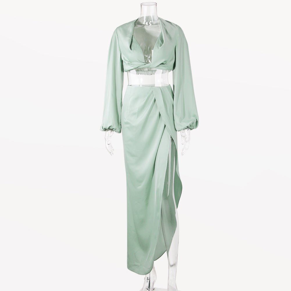 Levoire | Crop À Manches Courtes Fente Haute Jupe Longue Ensemble