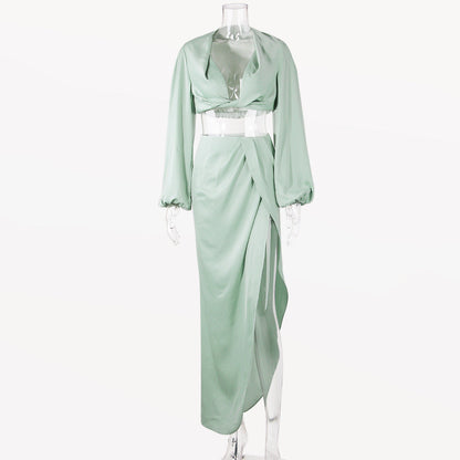 Levoire | Crop À Manches Courtes Fente Haute Jupe Longue Ensemble