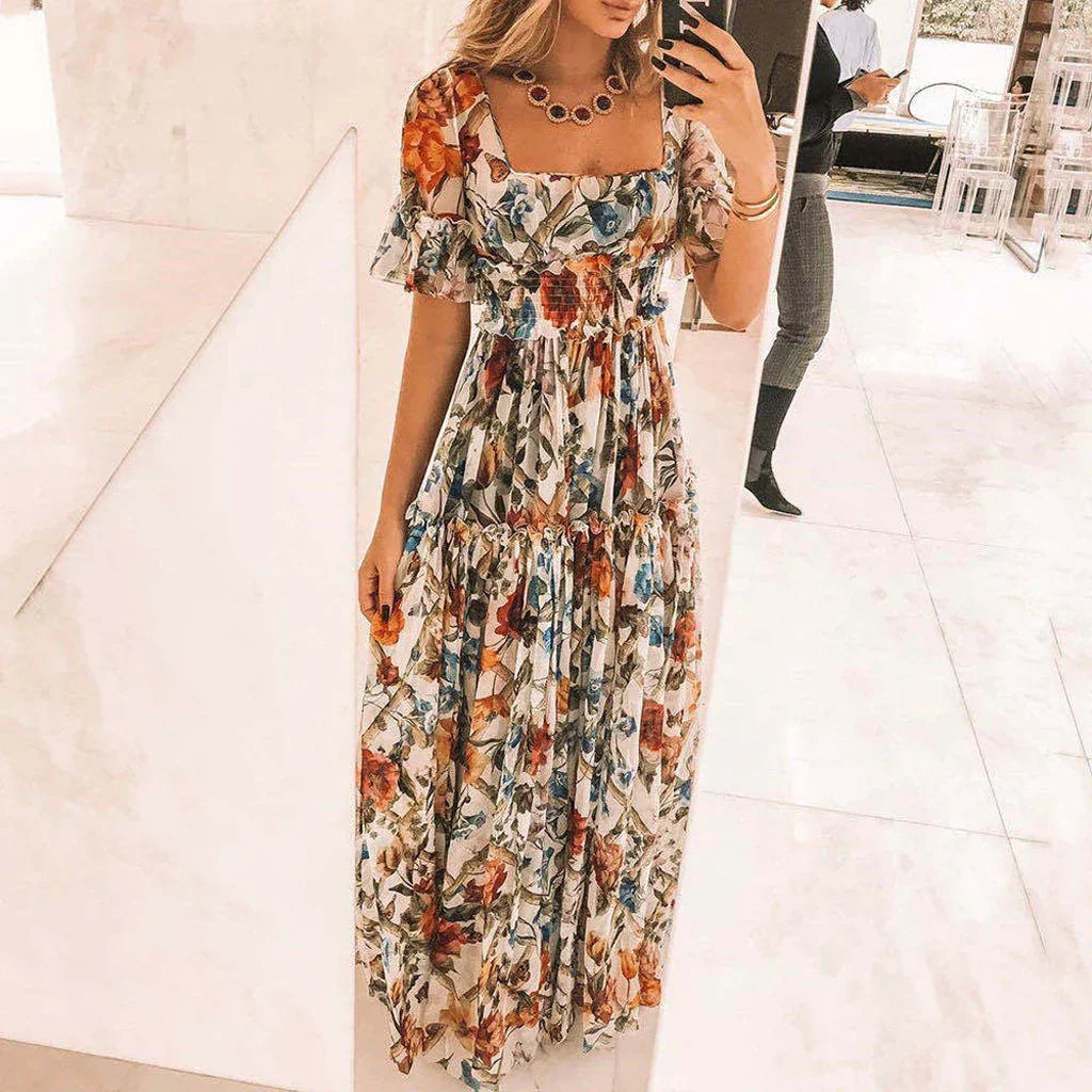 Levoire | Robe D'Été Classique Manches Courtes Robe Décontractée Abricot