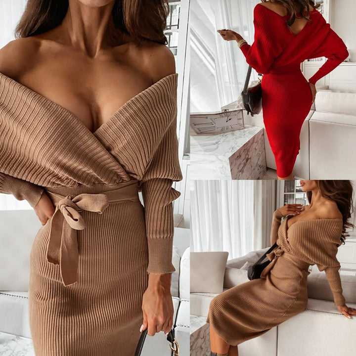 Levoire | Robe Tricotée Ajustée & Dentelle Manches Longues Fermeture À Lacets Jupe Pull