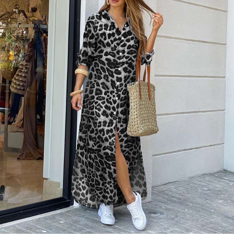 Levoire | Robe Imprime Leopard Avec Decoupe Tendance Gris