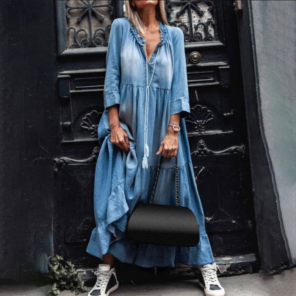 Levoire | Confortable Et Élégant Longue Robe Maxi À Décolleté En V