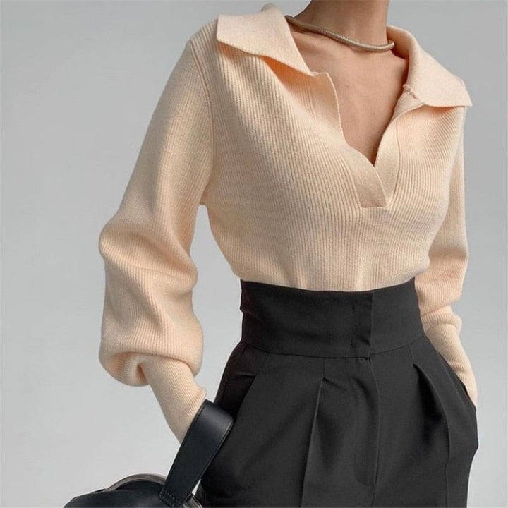 Levoire | Pull Beige Avec Col Et Décolleté En V Beige