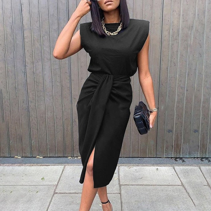 Levoire | Robe De Fête À Manches Courtes Creuses Fermeture À Lacets Robe Longueur Genou Noir