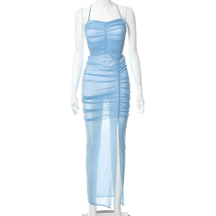 Levoire | Mousseline Sans Bretelles Dos Ouvert Robe Maxi Bleu