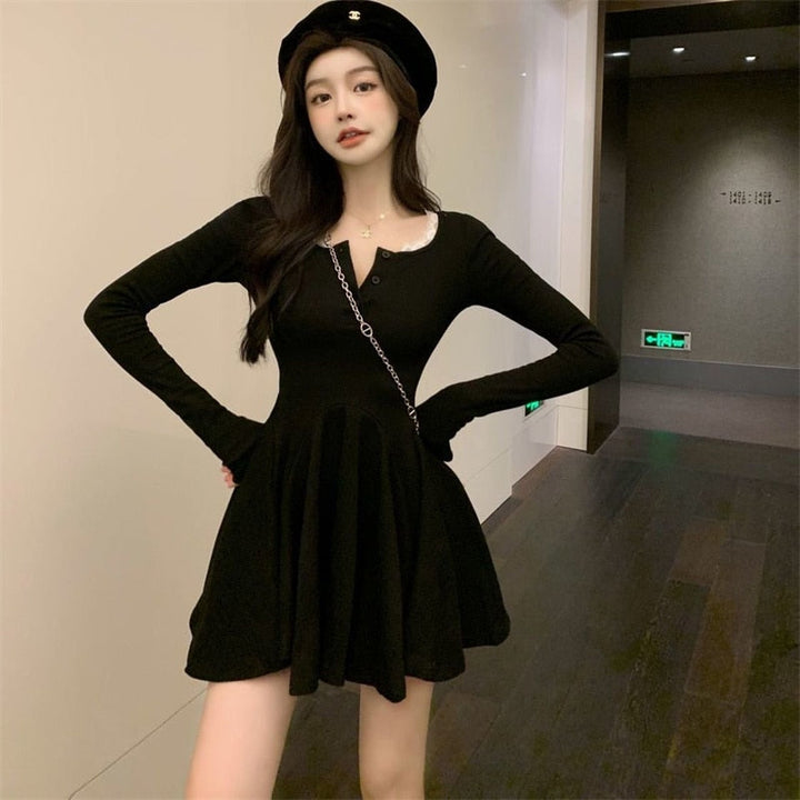 Levoire | Robe A-Ligne Automne Manches Longues noir
