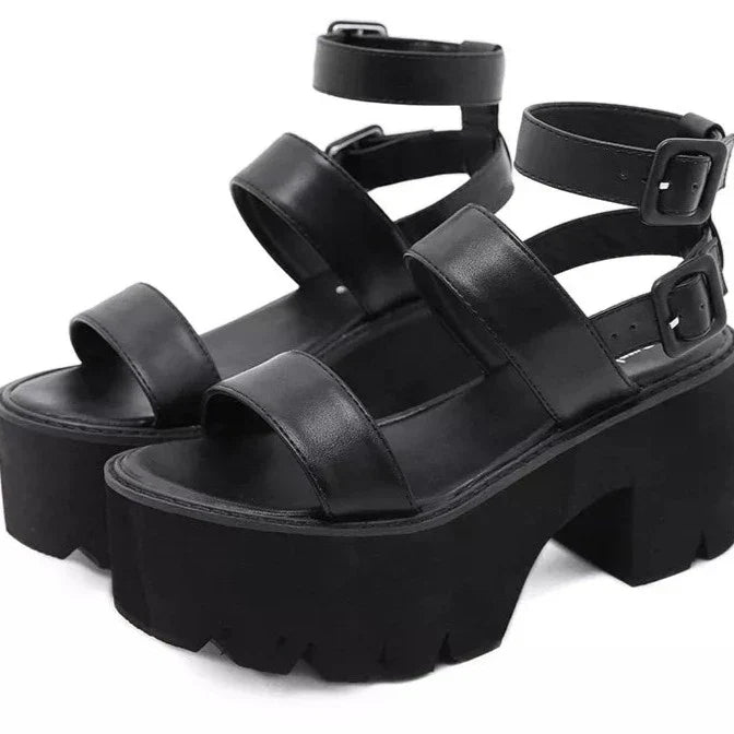 Levoire | Sandales À Talons Épais Noires Avec Bride