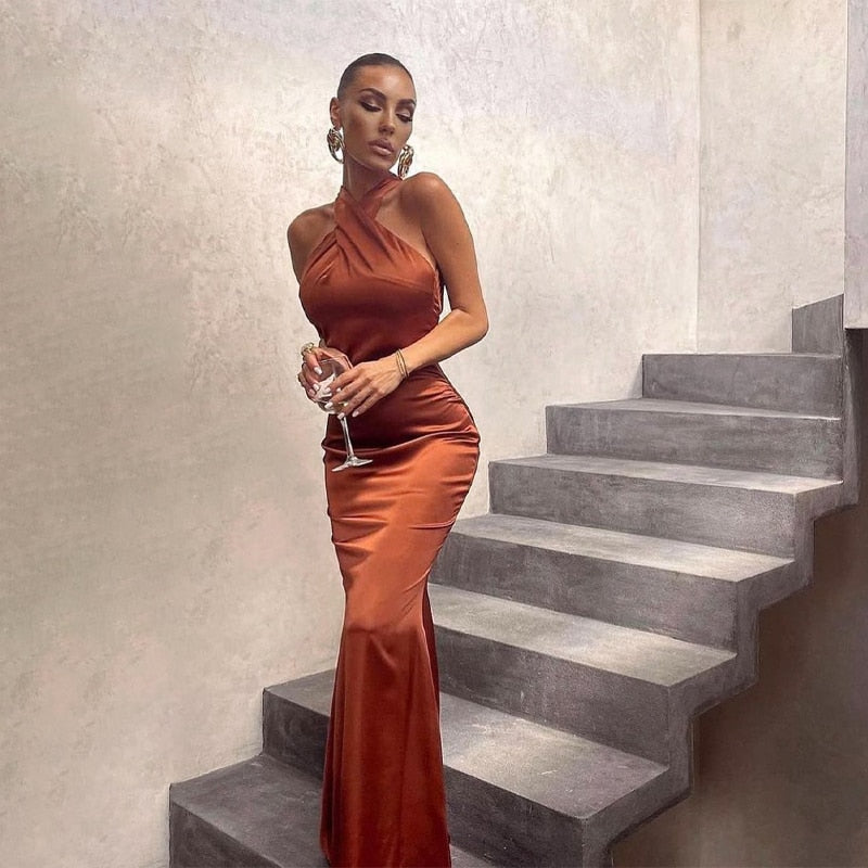 Levoire | Satin Sans Bretelles Dos Nu Robe Midi