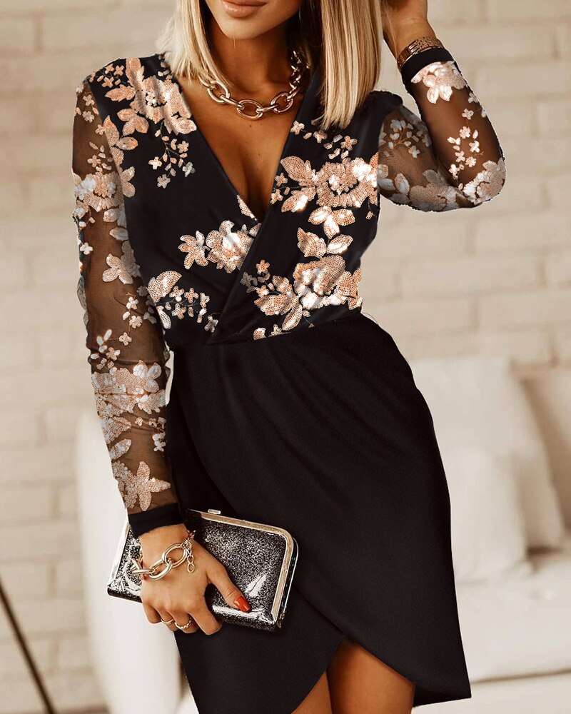 Levoire | Robe Paillettes Col V Slim Paillettes