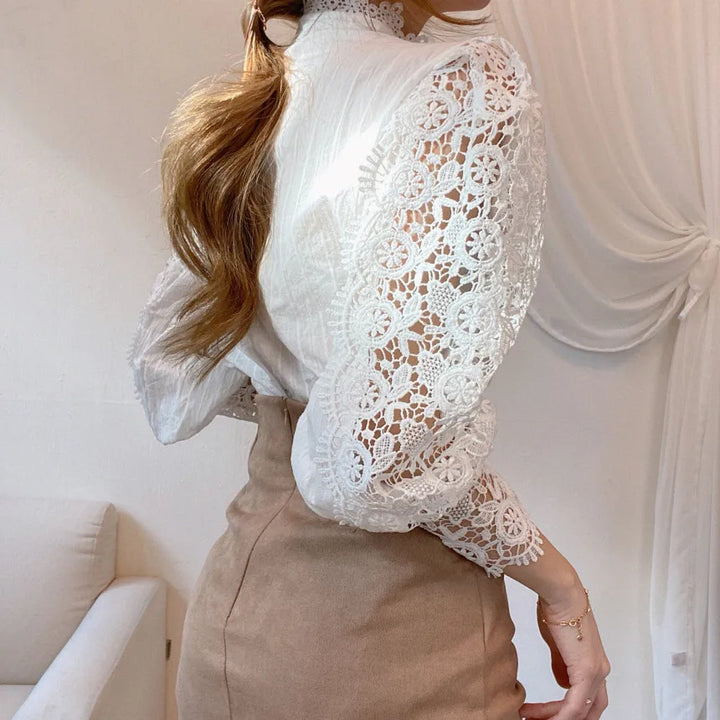 Levoire | Vintage Élégante Blouse Pour Femmes Avec Manches Creuses Et Col