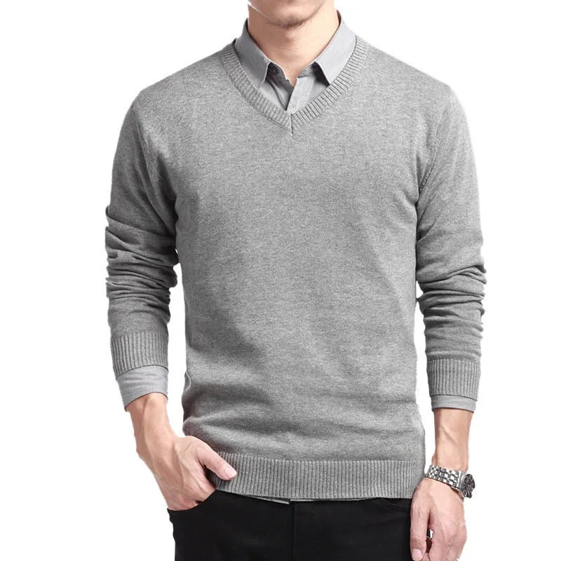 Levoire | Pull En Coton Premium Avec Décolleté En V Gris clair