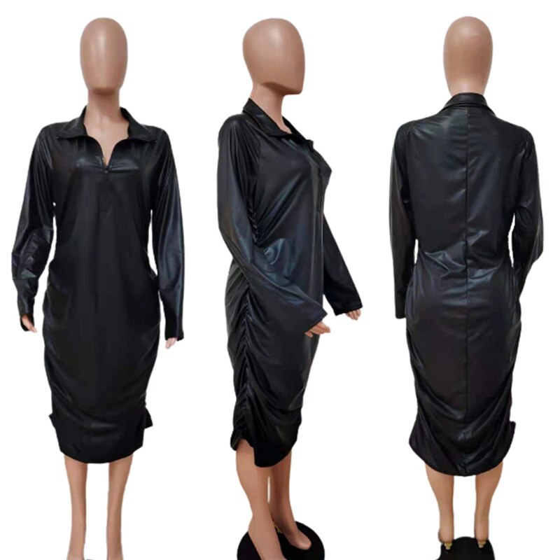 Levoire | Robe Midi À Manches Longues En Pu Skinn Surpoids