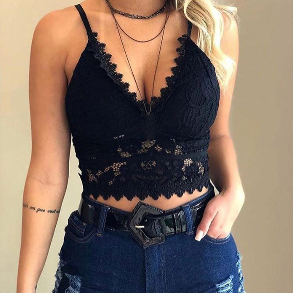 Levoire | Débardeur Crop En Dentelle Transparent Noir