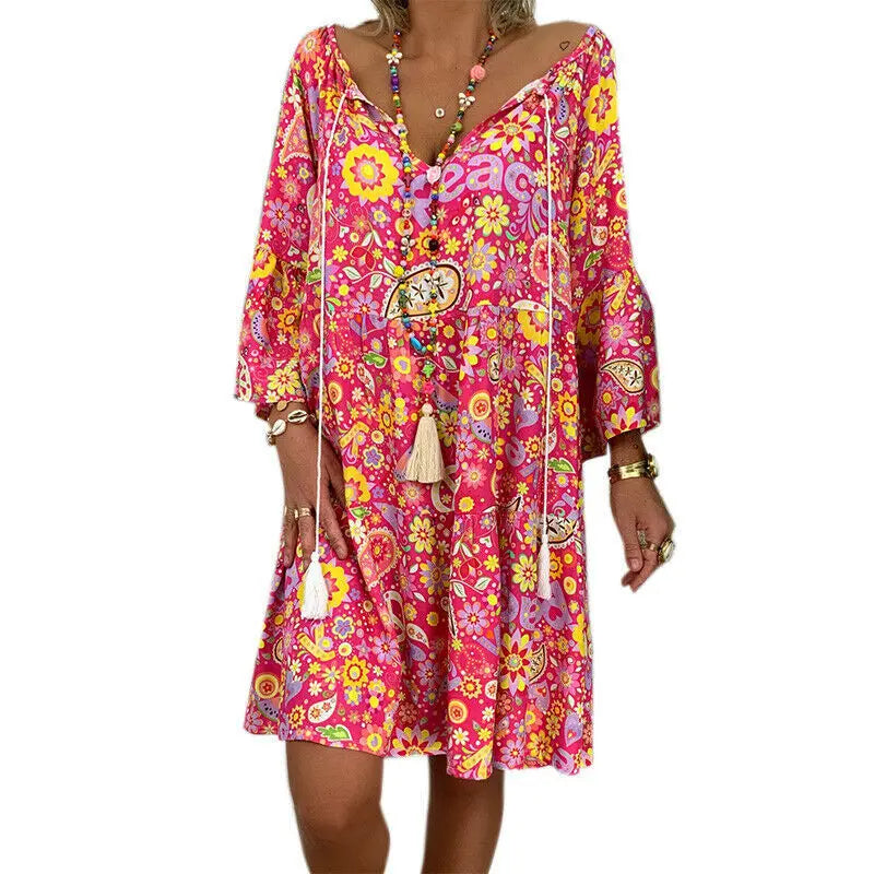 Levoire | Robe À Col En V Fleurie Confortable Rose chaud