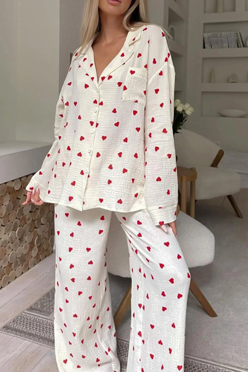 Levoire | Ensemble De Pyjama À Motif De Cœur Douillet À Deux Pièces