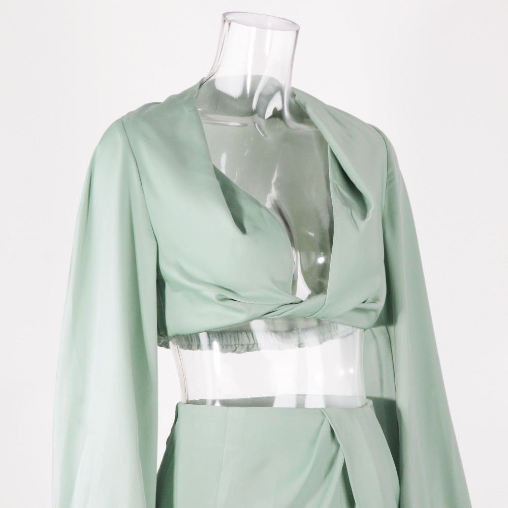 Levoire | Crop À Manches Courtes Fente Haute Jupe Longue Ensemble