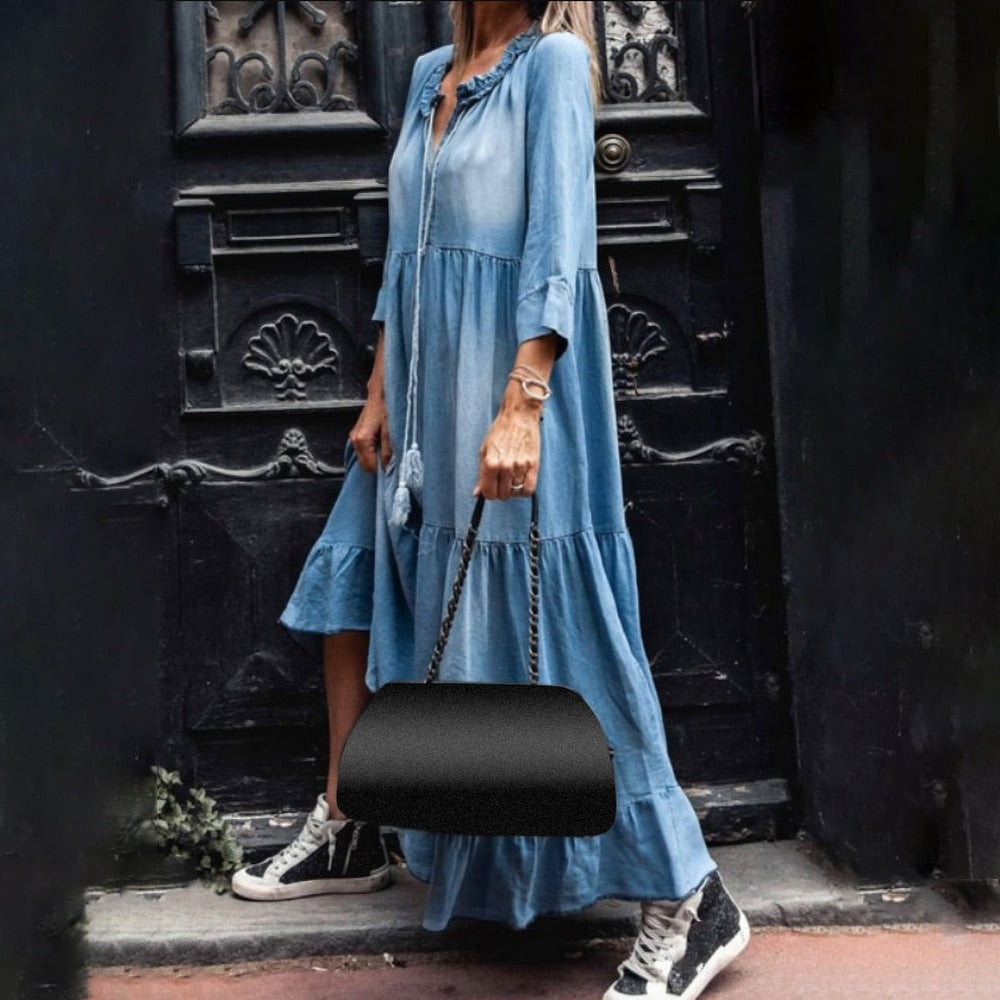 Levoire | Confortable Et Élégant Longue Robe Maxi À Décolleté En V