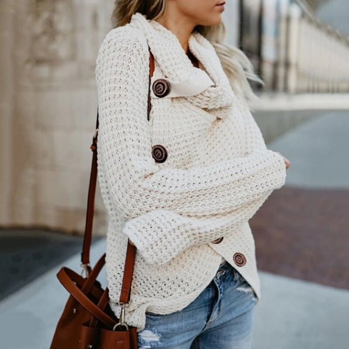 Levoire | Pull Long À Col Roulé À Manches Longues Avec Boutons Beige