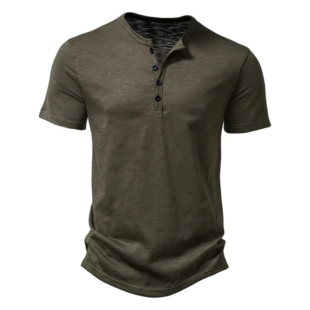 Levoire | T-Shirt Henley Col Mi Homme vert olive
