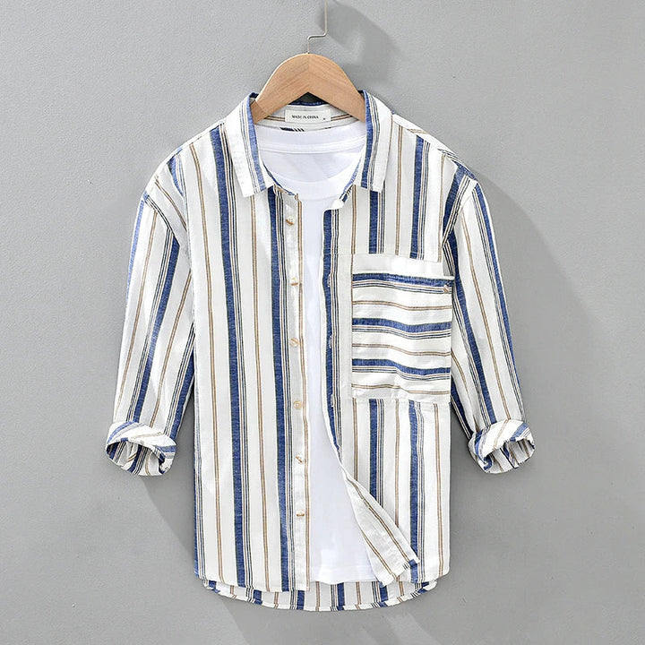 Levoire | Chemise Casual Rayee Intemporelle Hommes Bleu