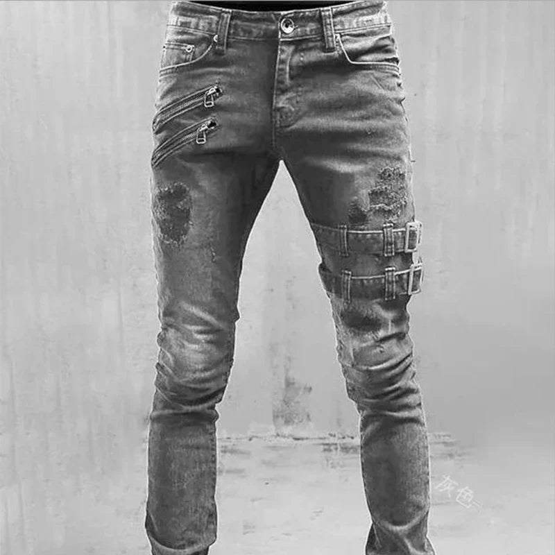 Levoire | Jeans Pour Hommes Tendance Avec Fermetures Éclair Gris