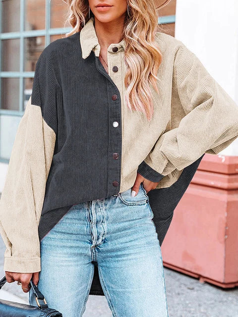 Levoire | Chemise Smart En Velours À Manches Longues Avec Boutons Gris abricot