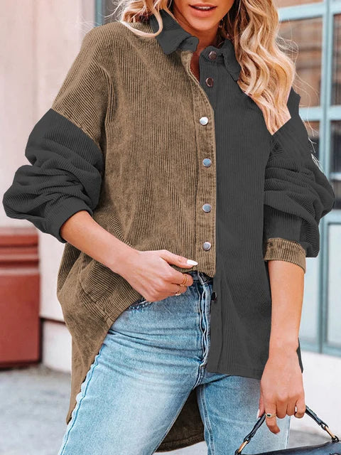 Levoire | Chemise Smart En Velours À Manches Longues Avec Boutons Braun noir