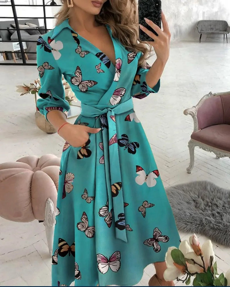 Levoire | Robe Portefeuille Élégante Pour Femme Imprimé papillon