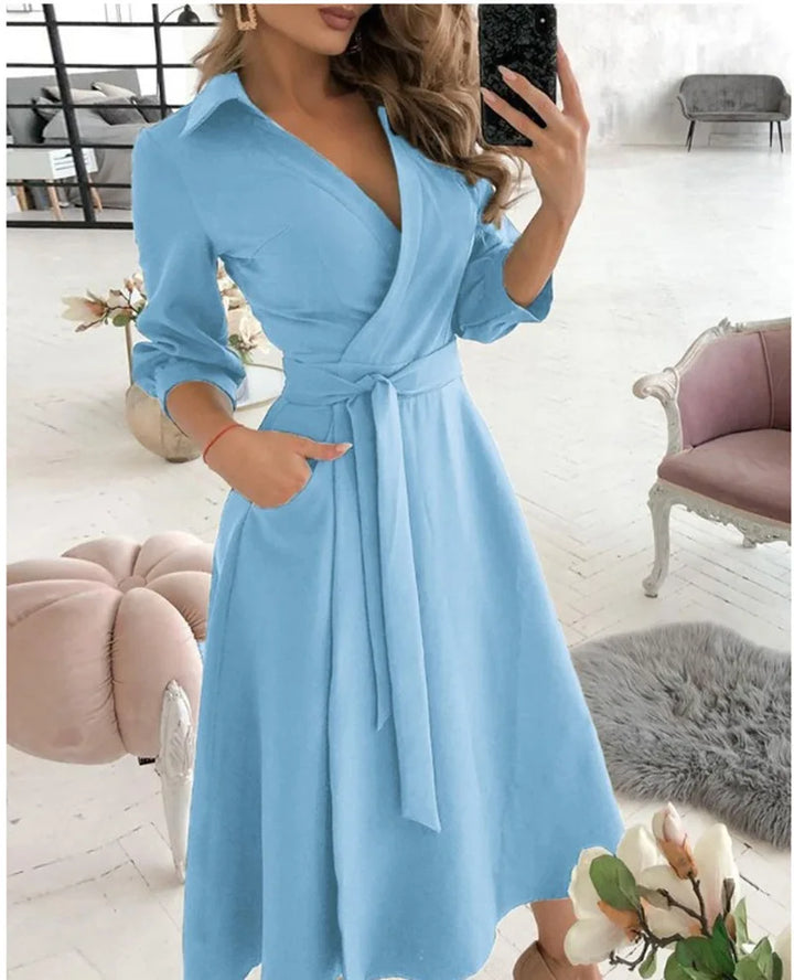Levoire | Robe Portefeuille Élégante Pour Femme Bleu