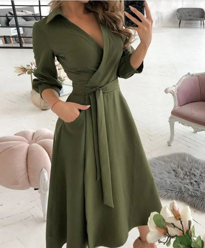Levoire | Robe Portefeuille Élégante Pour Femme Armée verte