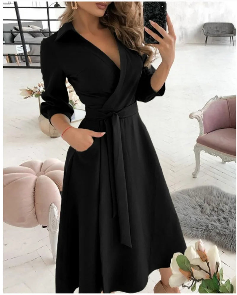 Levoire | Robe Portefeuille Élégante Pour Femme Noir