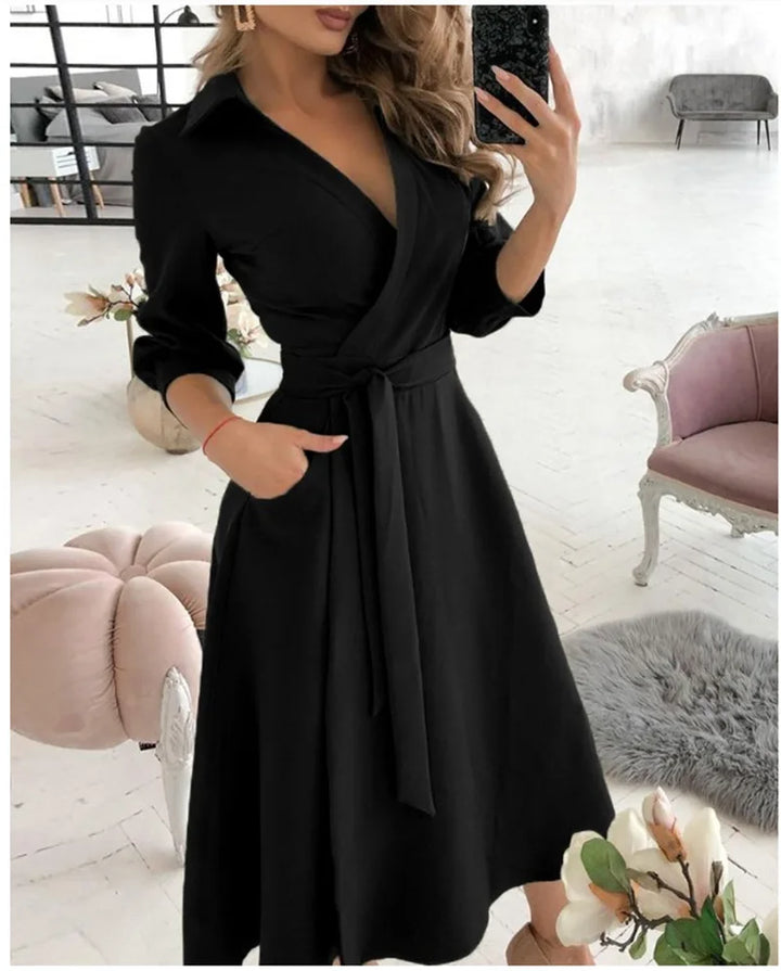 Levoire | Robe Portefeuille Élégante Pour Femme Noir