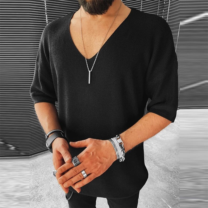 Levoire | T-Shirt En Maille Decontracte Surdimensionne Hommes Noir
