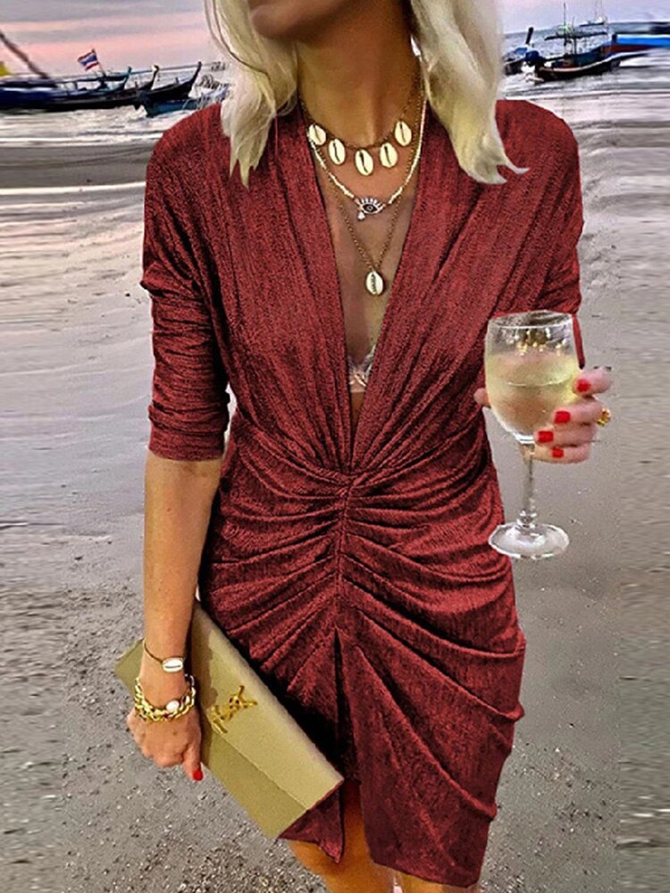 Levoire | Robe À Décolleté En V Profond Pour Femmes Vin rouge