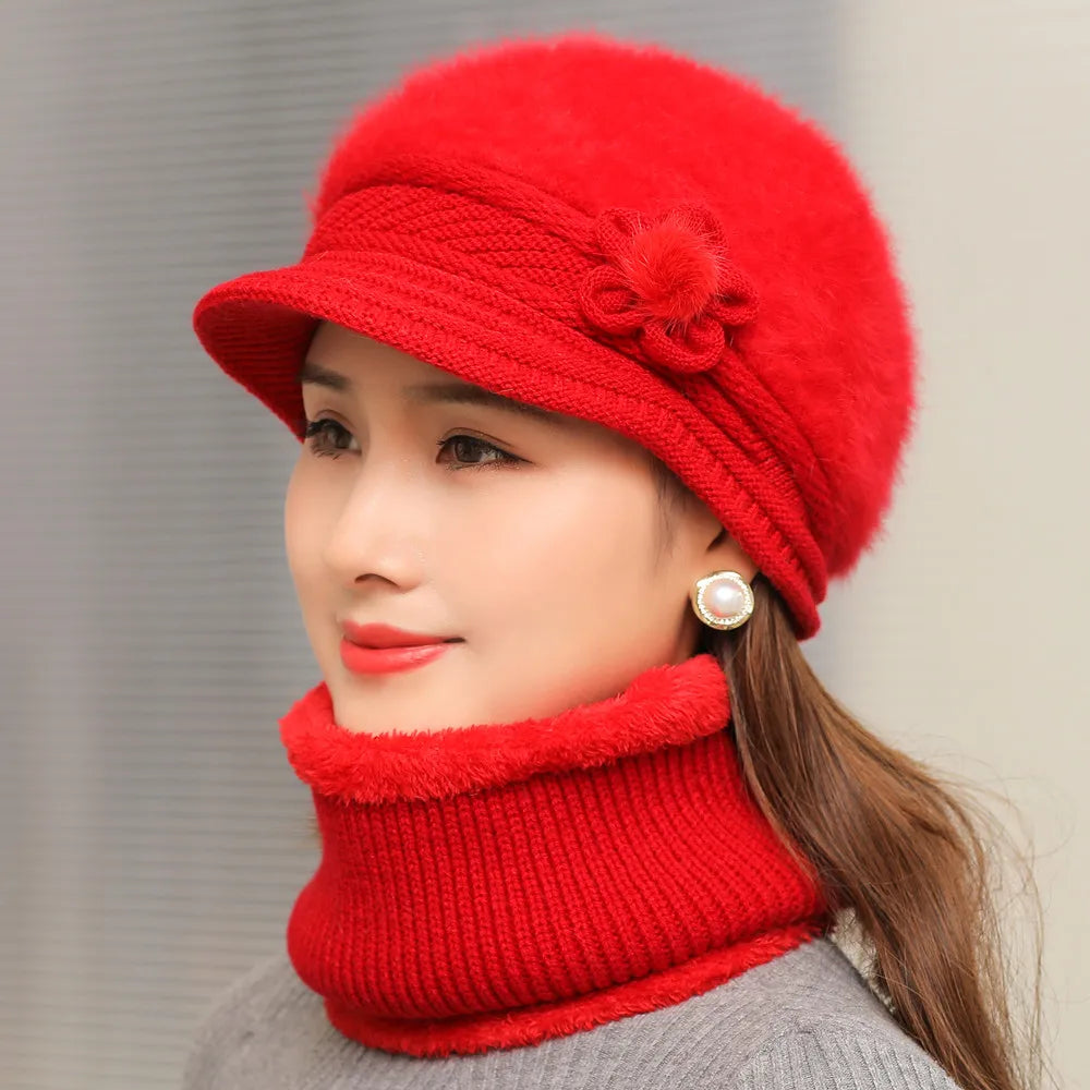 Levoire | Chapeau-D-Hiver-Pour-Femme-Avec-Doublure-En-Polaire-Et-Écharpe Rouge 55-58