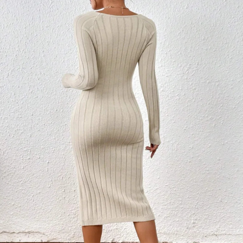 Levoire | Rento Manches Longues Slim Fit Col Carré Robe Midi