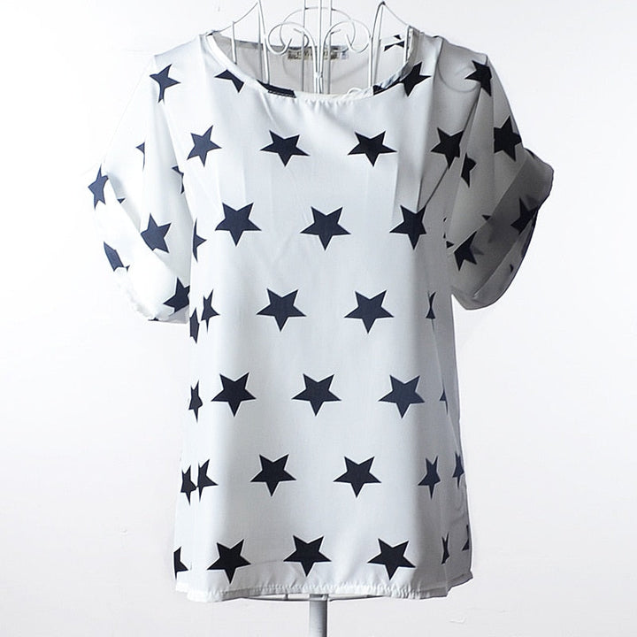 Levoire | Klara T-Shirt En Coton Pour Femmes - Un T-Shirt D'Été Et Joyeux Blanc avec des étoiles noires