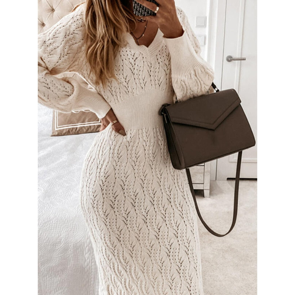 Levoire | Robe Midi Beige Tricot Automne