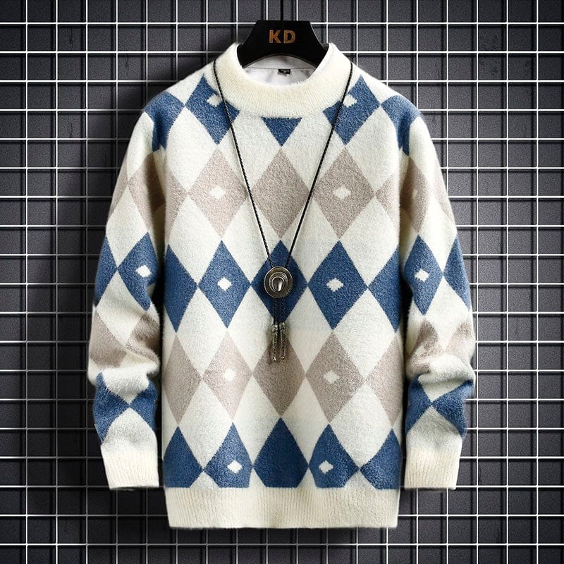Levoire | Pull Élégant À Motif Losanges Blanc