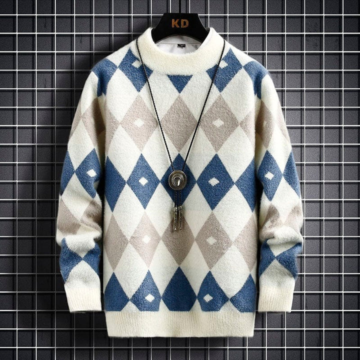 Levoire | Pull Élégant À Motif Losanges Blanc